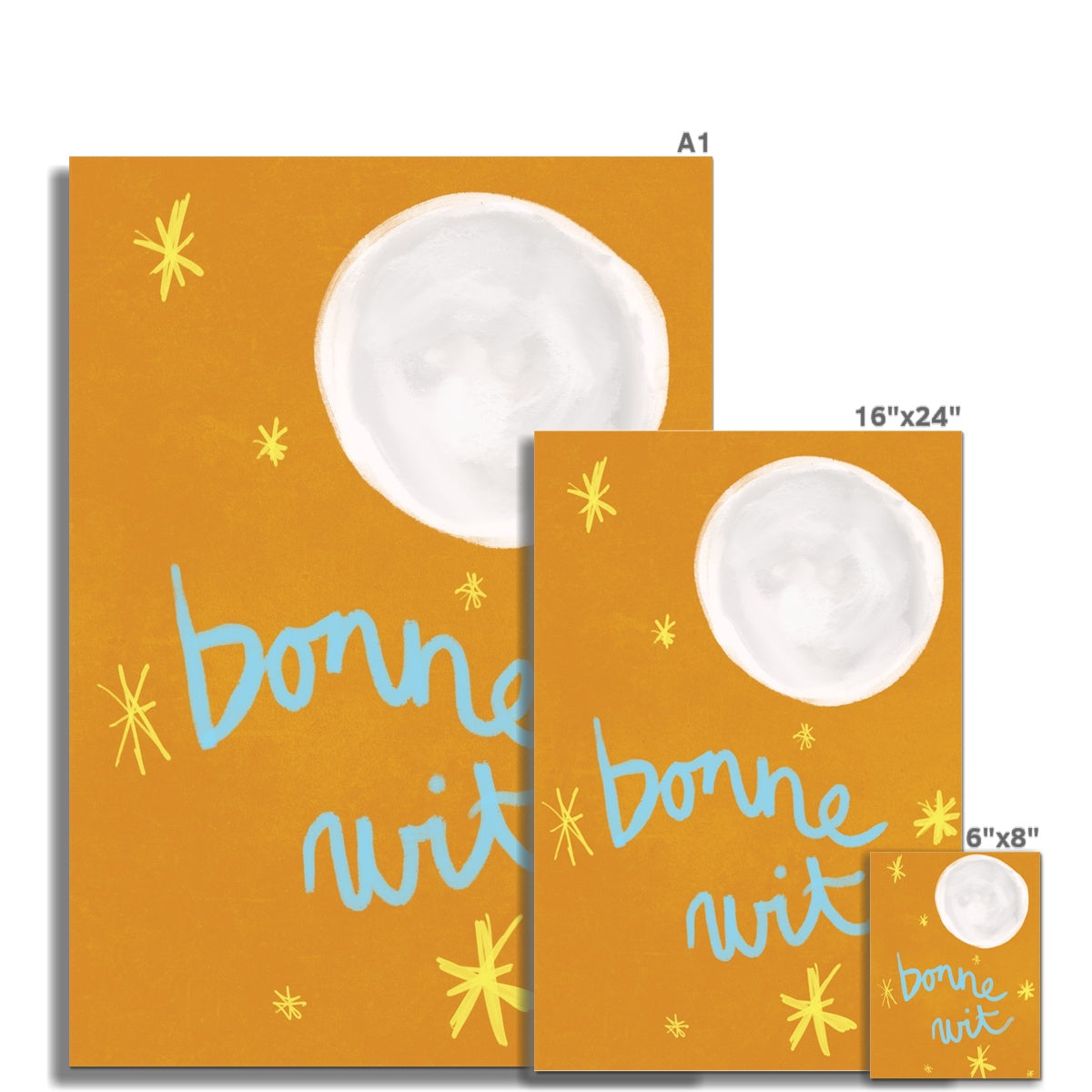 Bonne Nuit Print - Brown with Bright Blue Fine Art Print