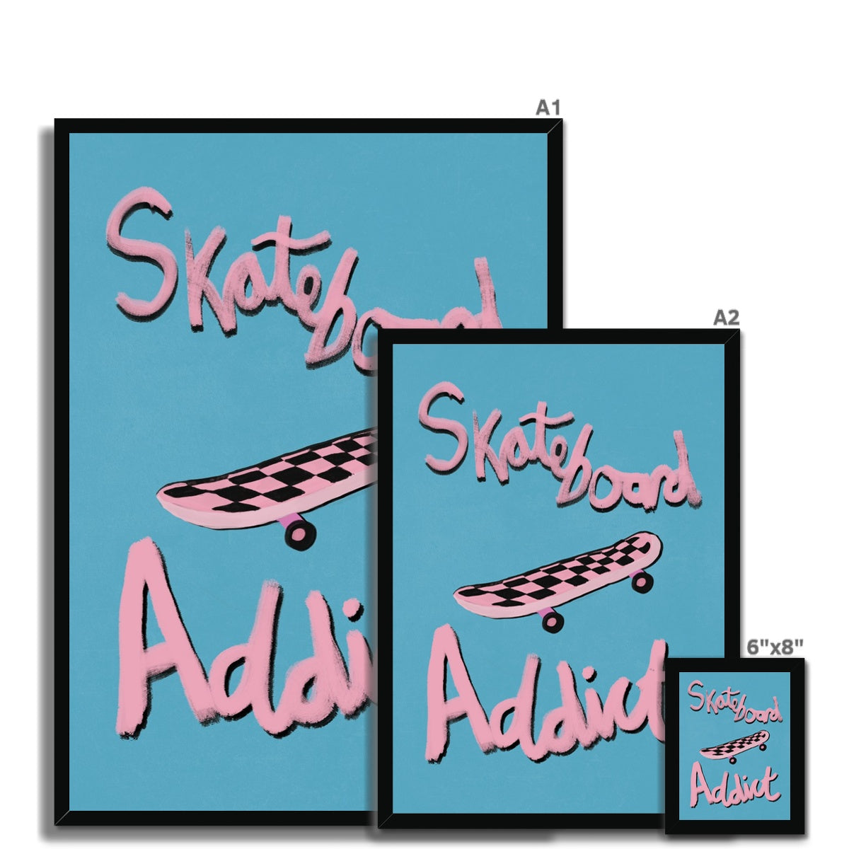 Skateboard Addict - Blue, Pink Framed Print