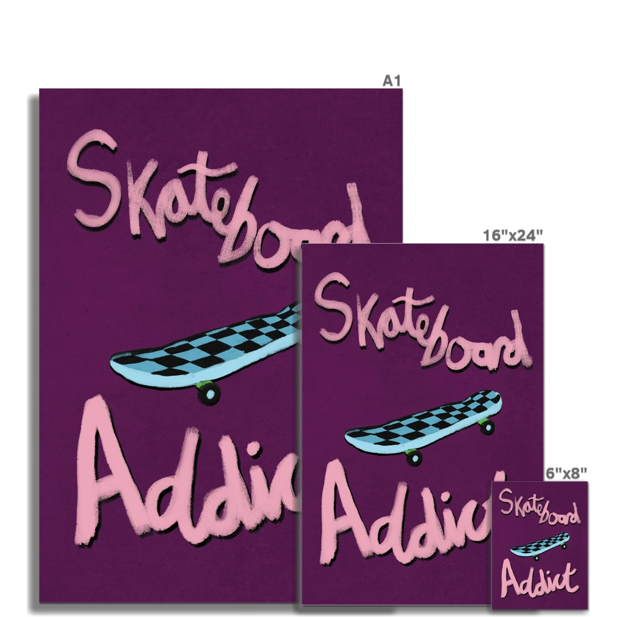 Skateboard Addict - Dark Purple, Pink, Blue Fine Art Print