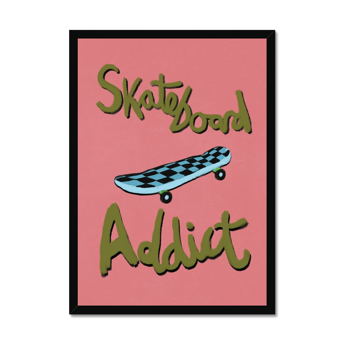 Skateboard Addict - Coral, Olive Green, Blue Framed Print