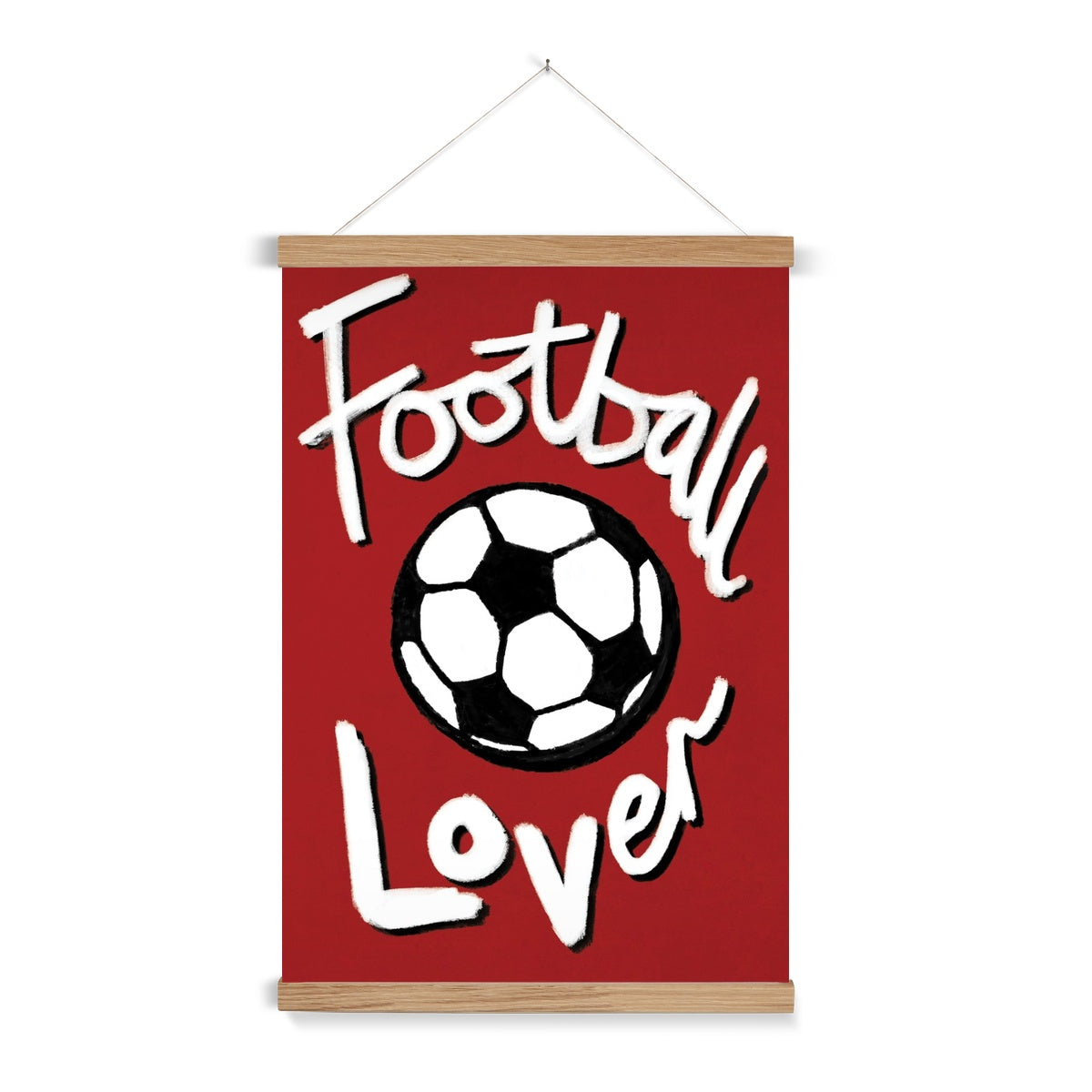 Football Lover - Red, Black and White Fine Art Print with Hanger