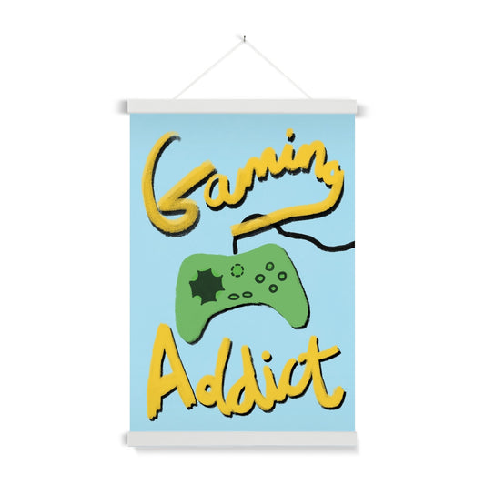 Gaming Addict Print - Light Blue, Yellow, Green Fine Art Print with Hanger