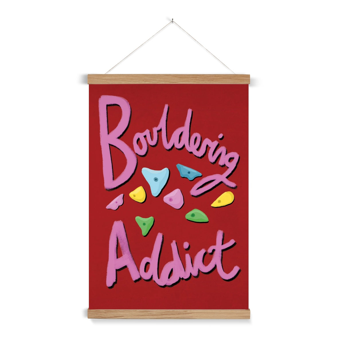 Bouldering Addict - Red and Pink Fine Art Print with Hanger