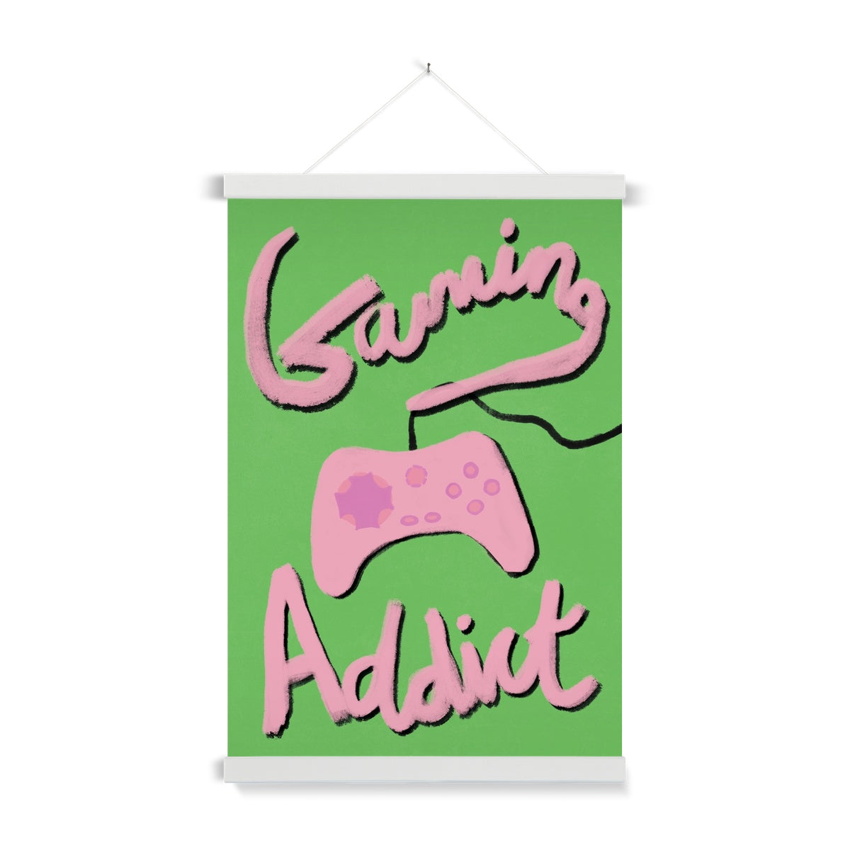 Gaming Addict Print - Green, Pink Fine Art Print with Hanger