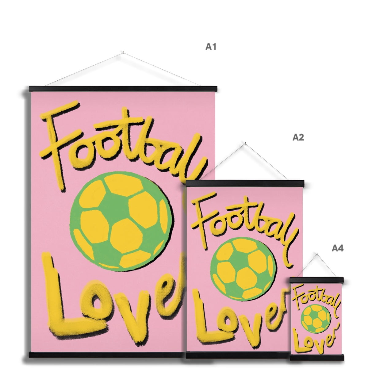 Football Lover Print - Pink, Yellow, Green Fine Art Print with Hanger