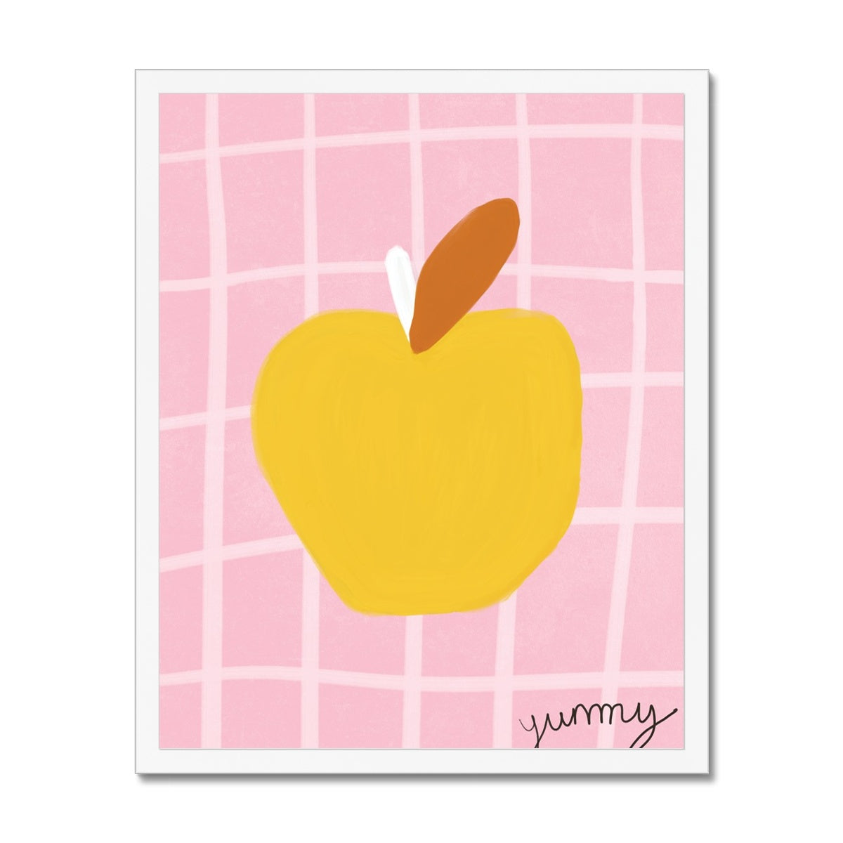 Yummy Apple Print - Pink, Yellow Framed Print