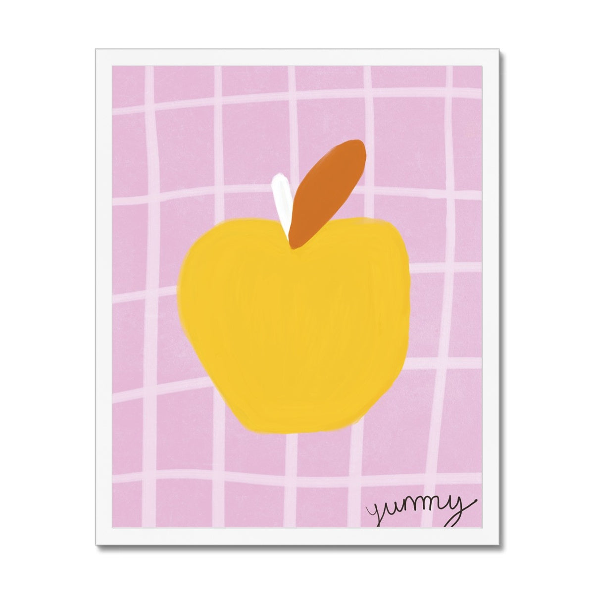 Yummy Apple Print - Dark Pink, Dark Yellow Framed Print