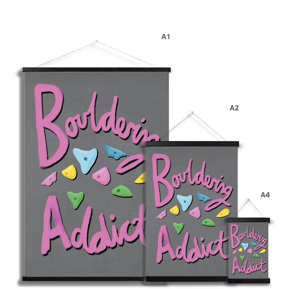 Bouldering Addict - Light Grey and Pink Fine Art Print with Hanger