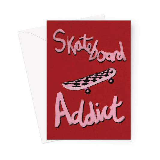 Skateboard Addict - Red, Pink Greeting Card