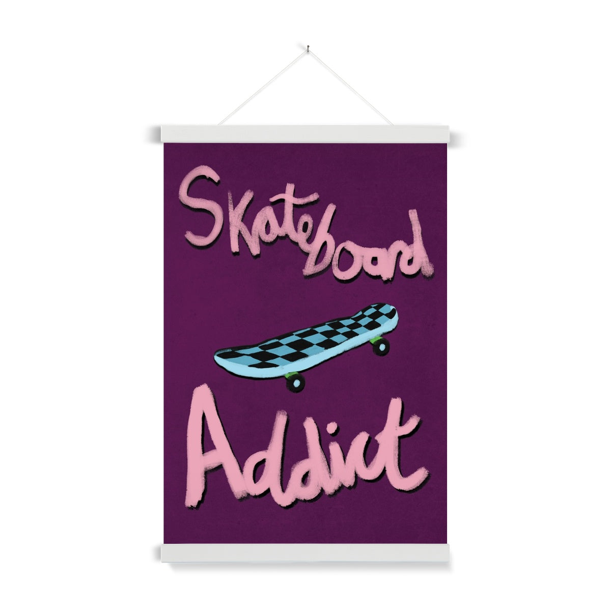 Skateboard Addict - Dark Purple, Pink, Blue Fine Art Print with Hanger