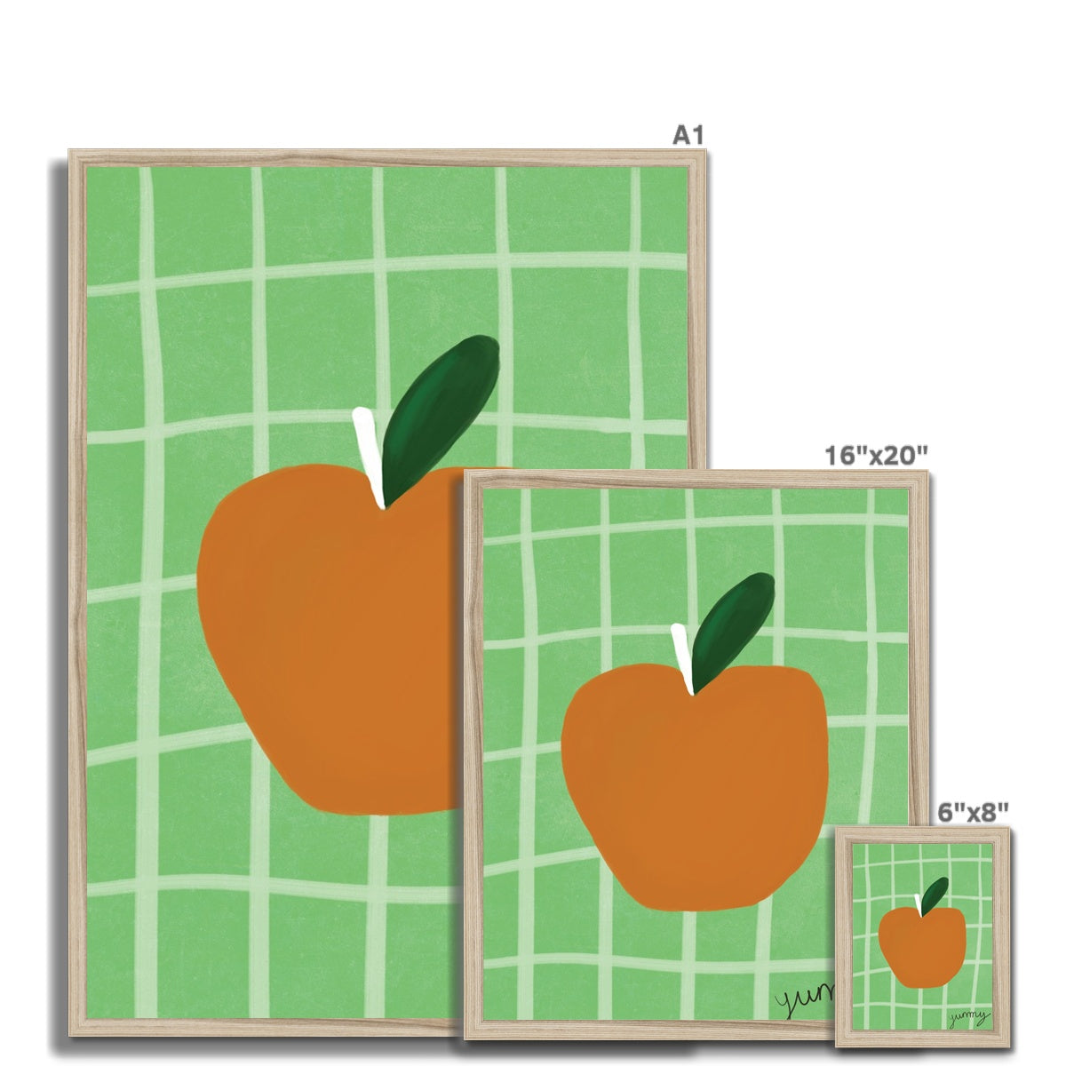 Yummy Apple Print - Green, Brown Framed Print