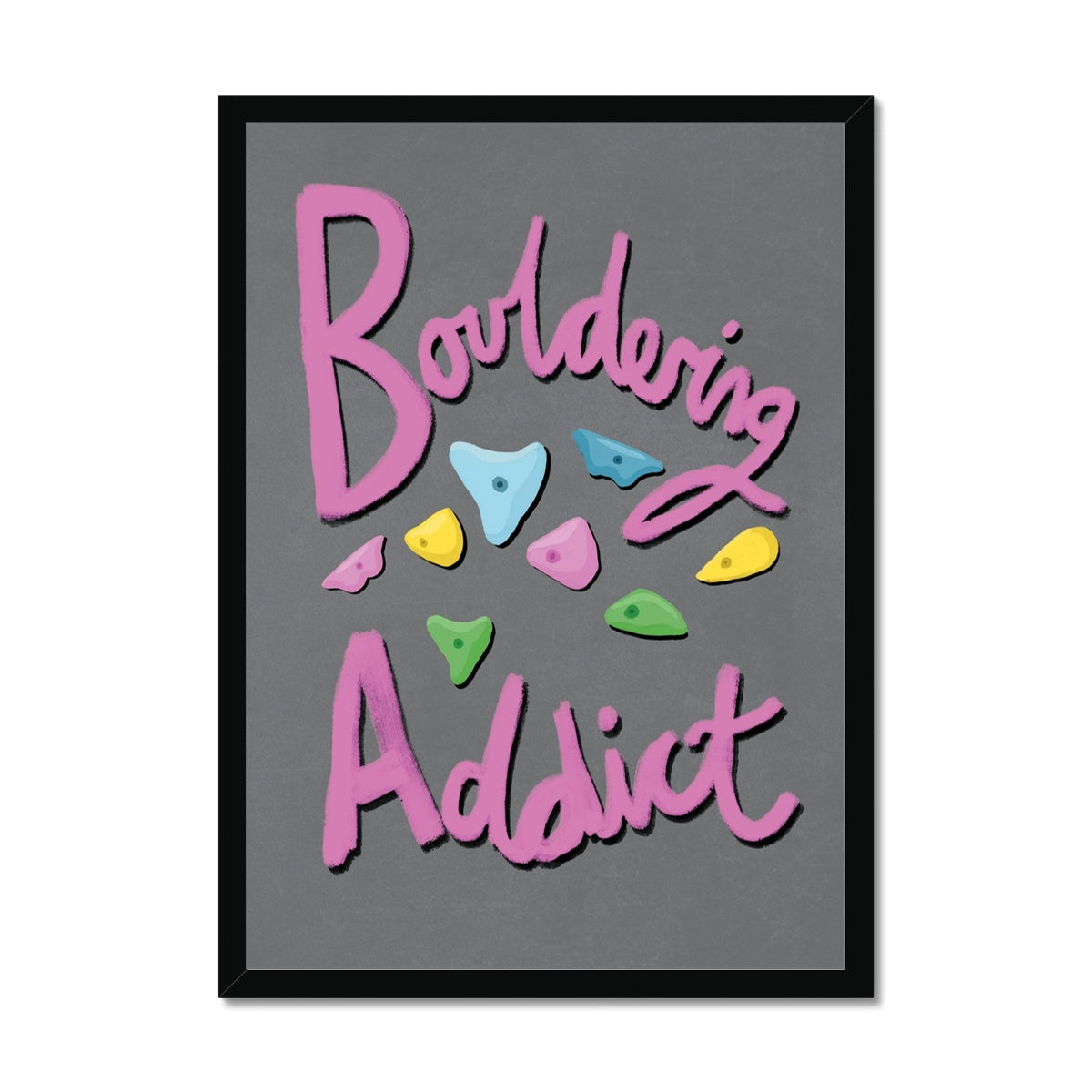 Bouldering Addict - Light Grey and Pink Framed Print