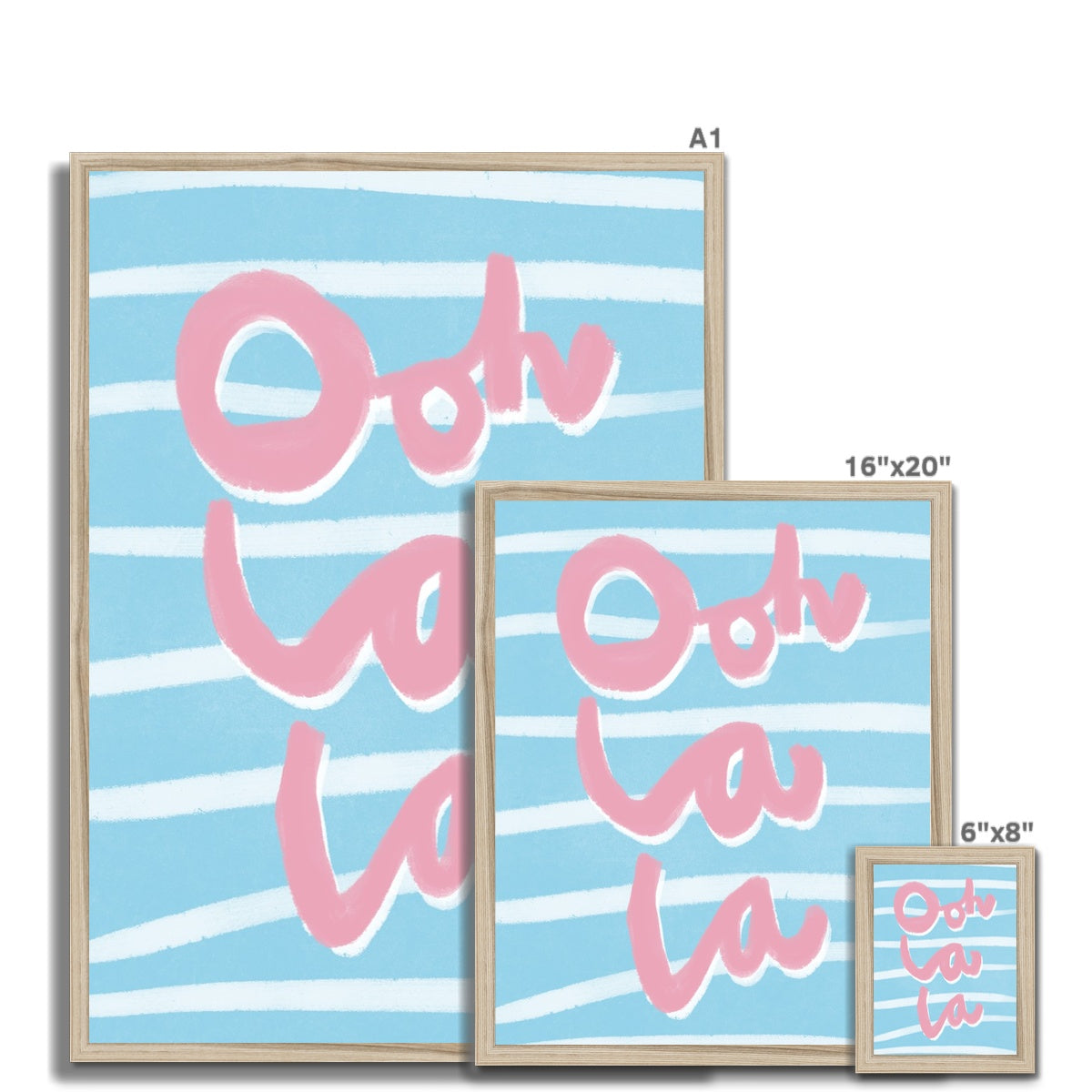 Ooh La La Art Print - Blue, White and Pink Framed Print