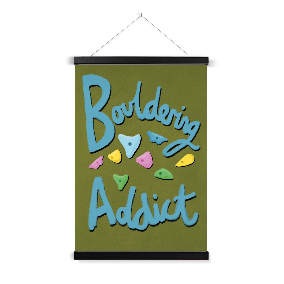 Bouldering Addict - Olive Green and Blue Fine Art Print with Hanger