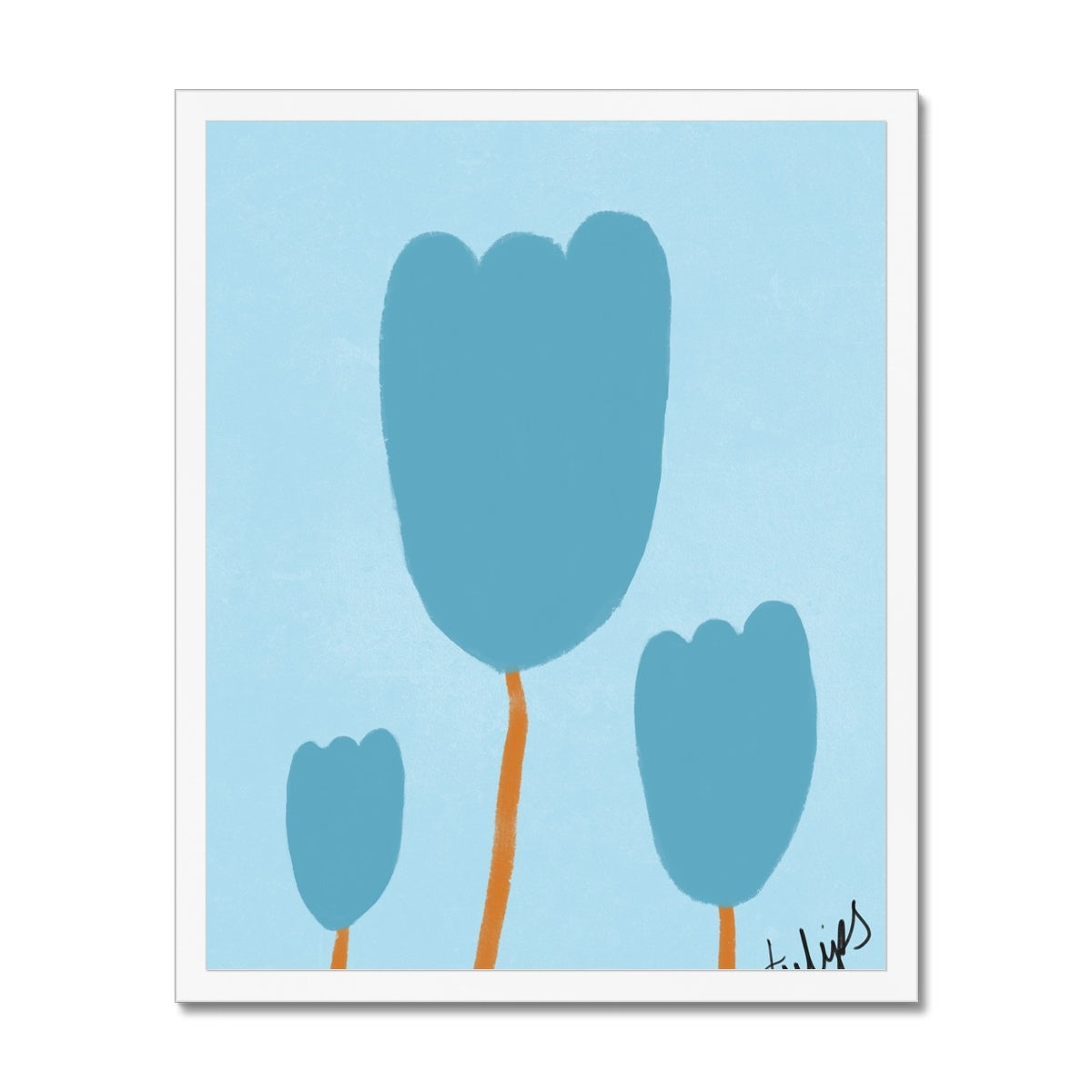Tulips Print - Blue, Dark Blue Framed Print