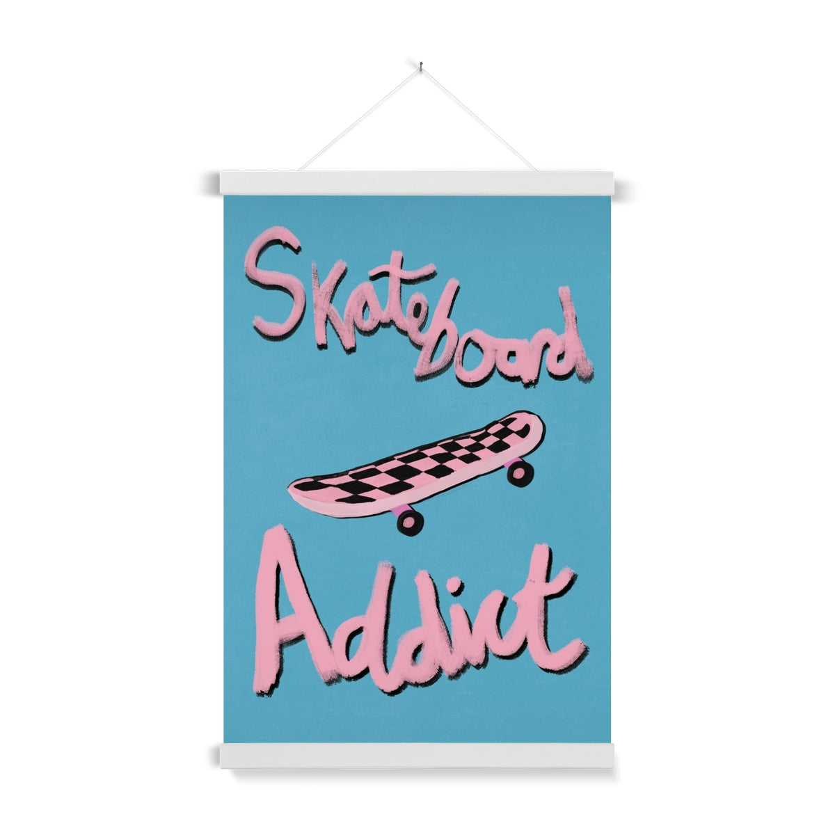 Skateboard Addict - Blue, Pink Fine Art Print with Hanger