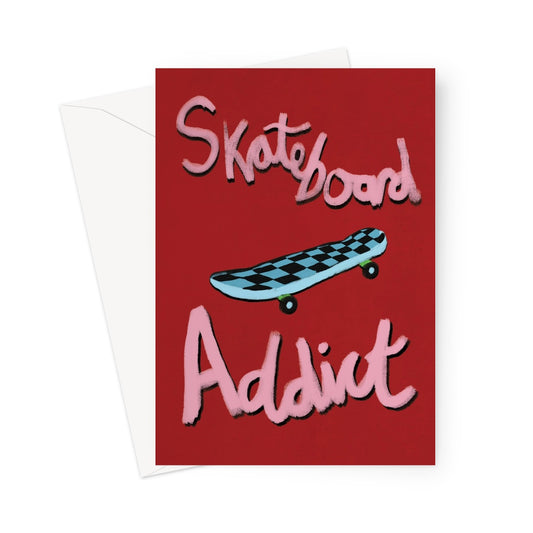 Skateboard Addict - Red, Pink, Blue Greeting Card