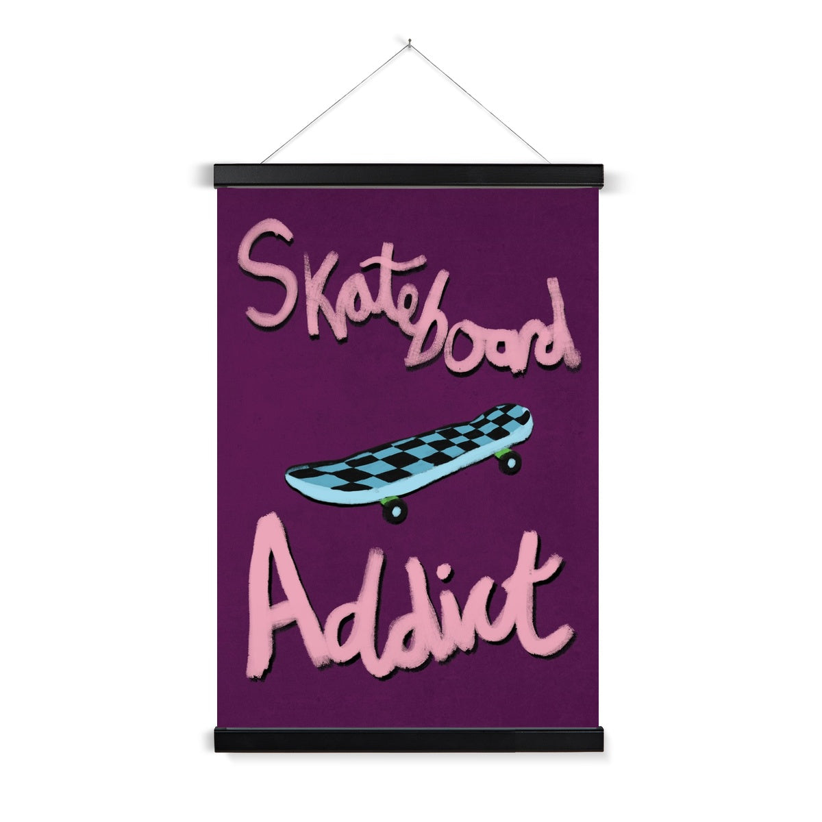 Skateboard Addict - Dark Purple, Pink, Blue Fine Art Print with Hanger