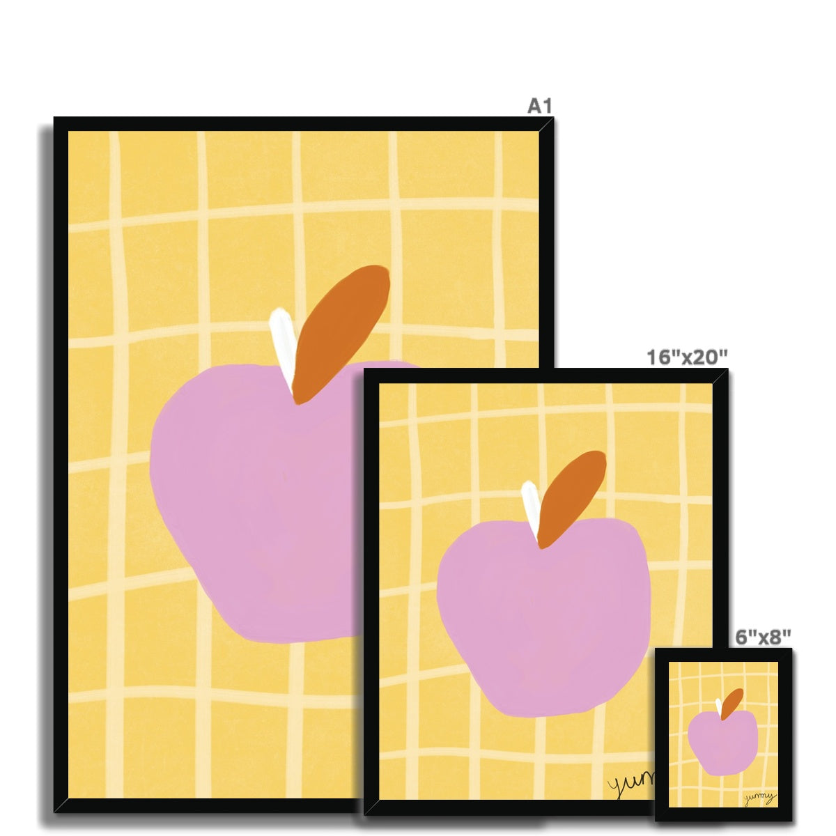 Yummy Apple Print - Yellow, Pink Framed Print