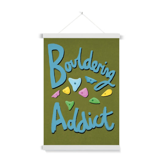 Bouldering Addict - Olive Green and Blue Fine Art Print with Hanger