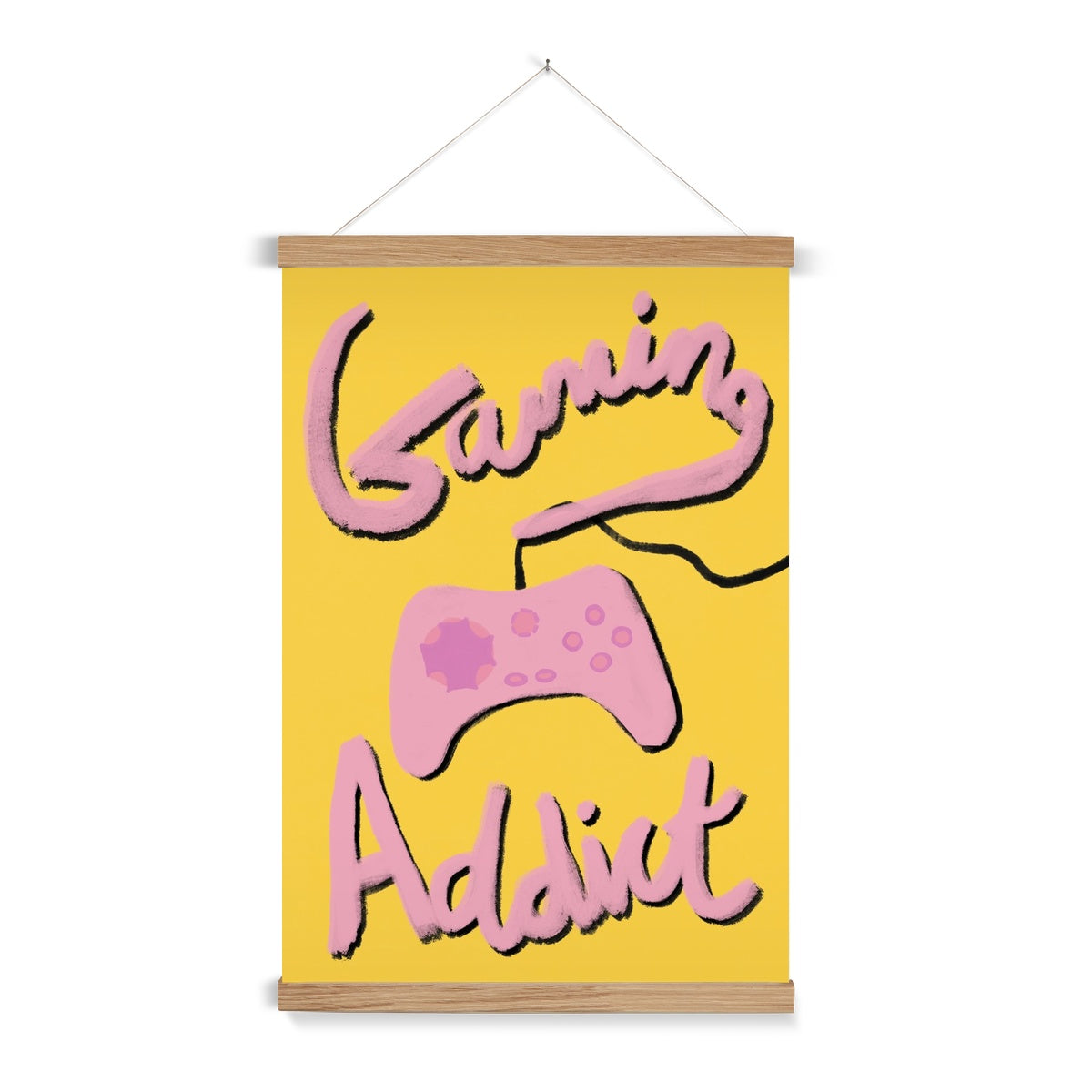 Gaming Addict Print - Yellow, Pink Fine Art Print with Hanger