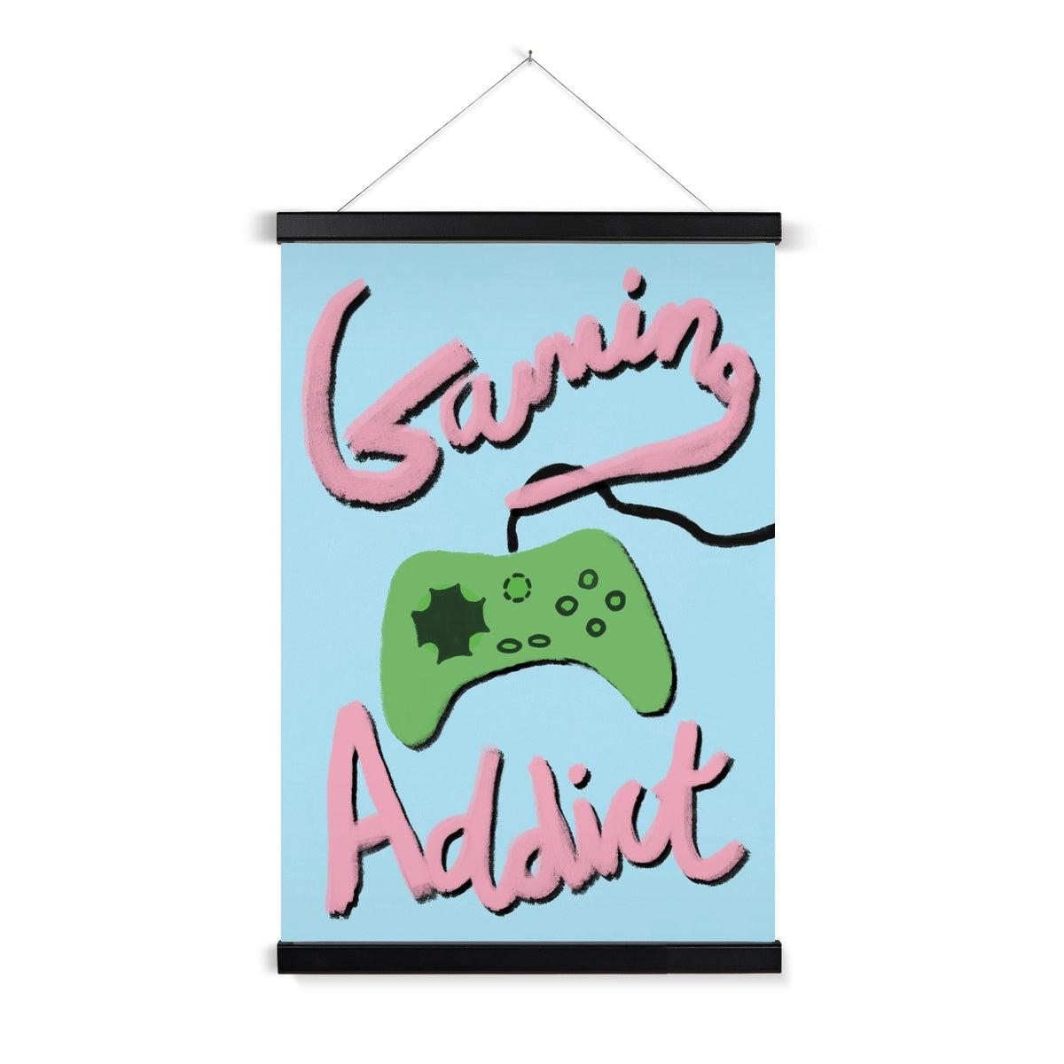 Gaming Addict Print - Light Blue, Pink, Green Fine Art Print with Hanger