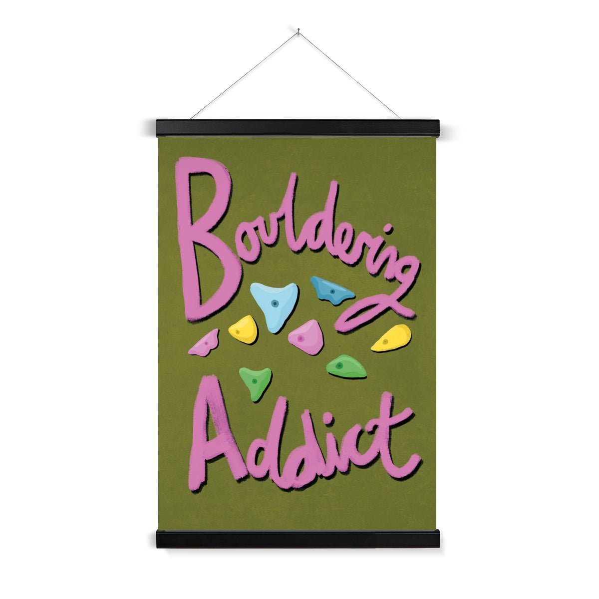 Bouldering Addict - Olive Green and Pink Fine Art Print with Hanger