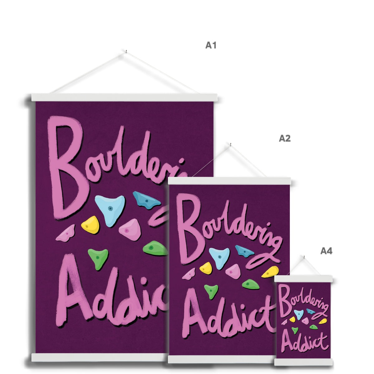 Bouldering Addict - Purple and Pink Fine Art Print with Hanger