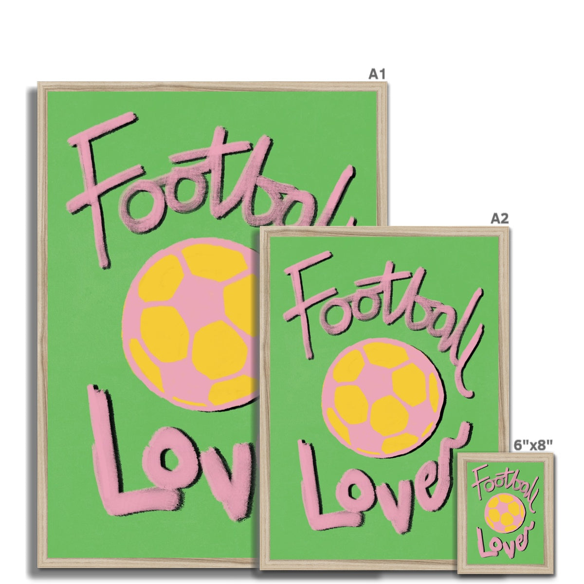 Football Lover Print - Green, Pink, Yellow Framed Print