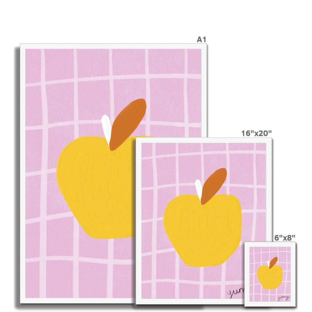 Yummy Apple Print - Dark Pink, Dark Yellow Framed Print