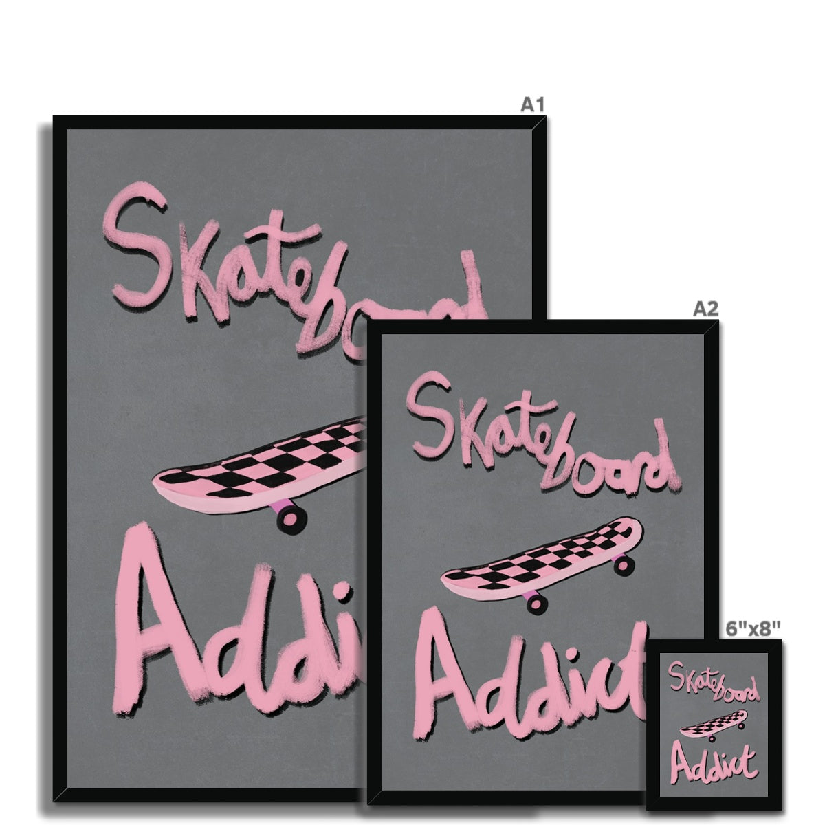 Skateboard Addict - Grey, Pink Framed Print