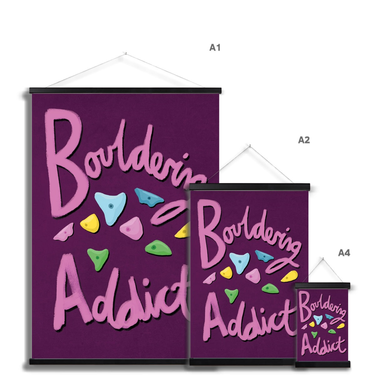 Bouldering Addict - Purple and Pink Fine Art Print with Hanger