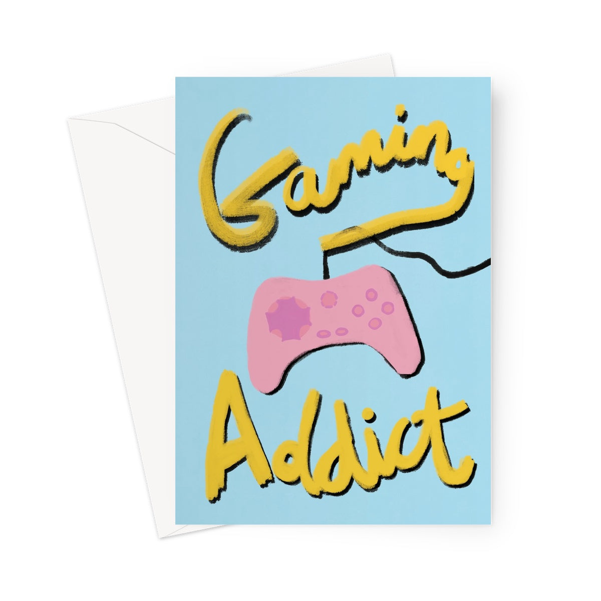 Gaming Addict Print - Light Blue, Yellow, Pink Greeting Card