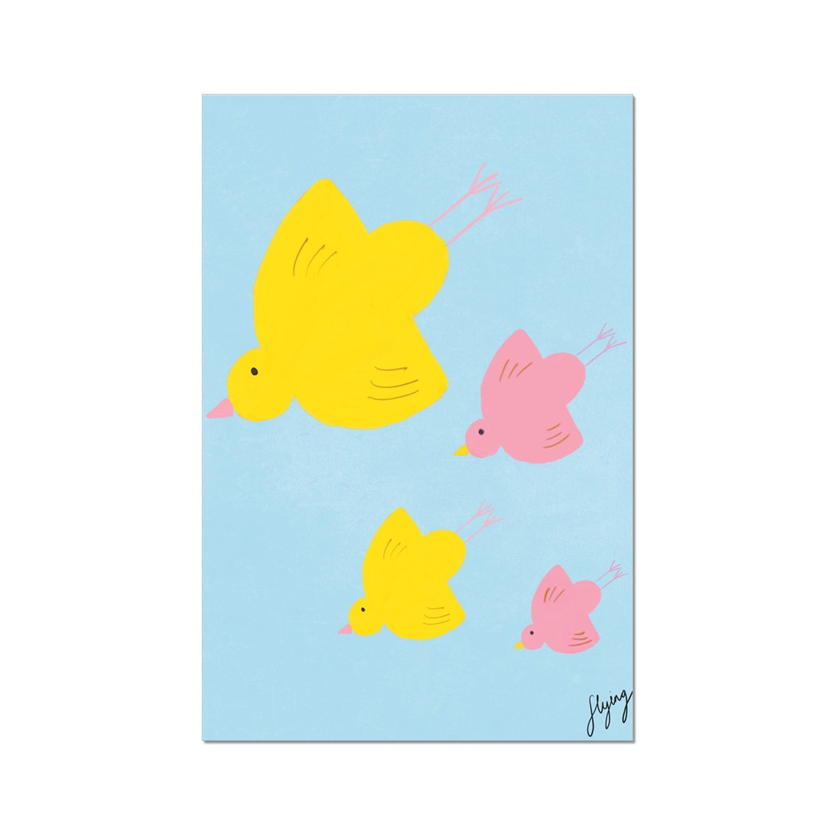 Flying Birds Print - Blue, Yellow, Pink Fine Art Print