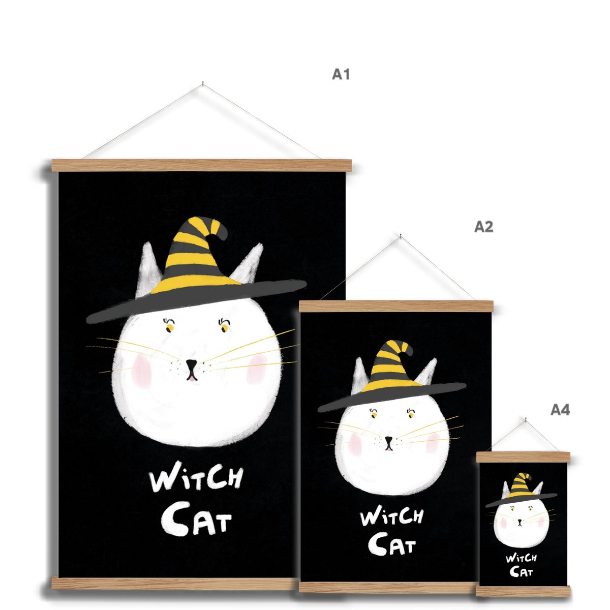 Witch Cat Print Fine Art Print with Hanger