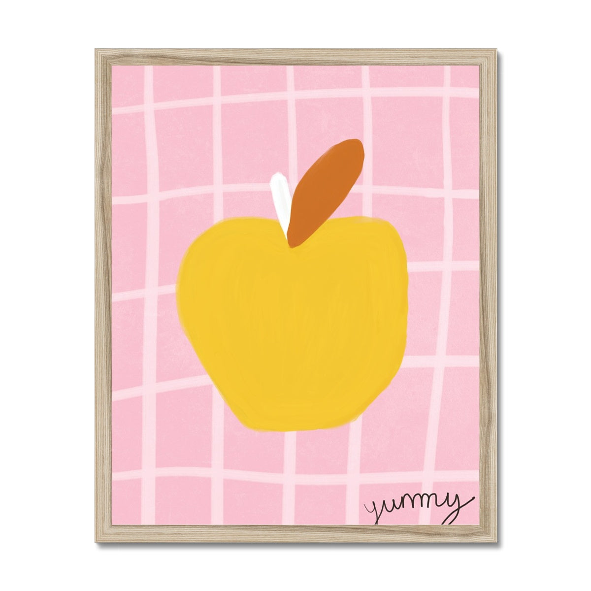 Yummy Apple Print - Pink, Yellow Framed Print