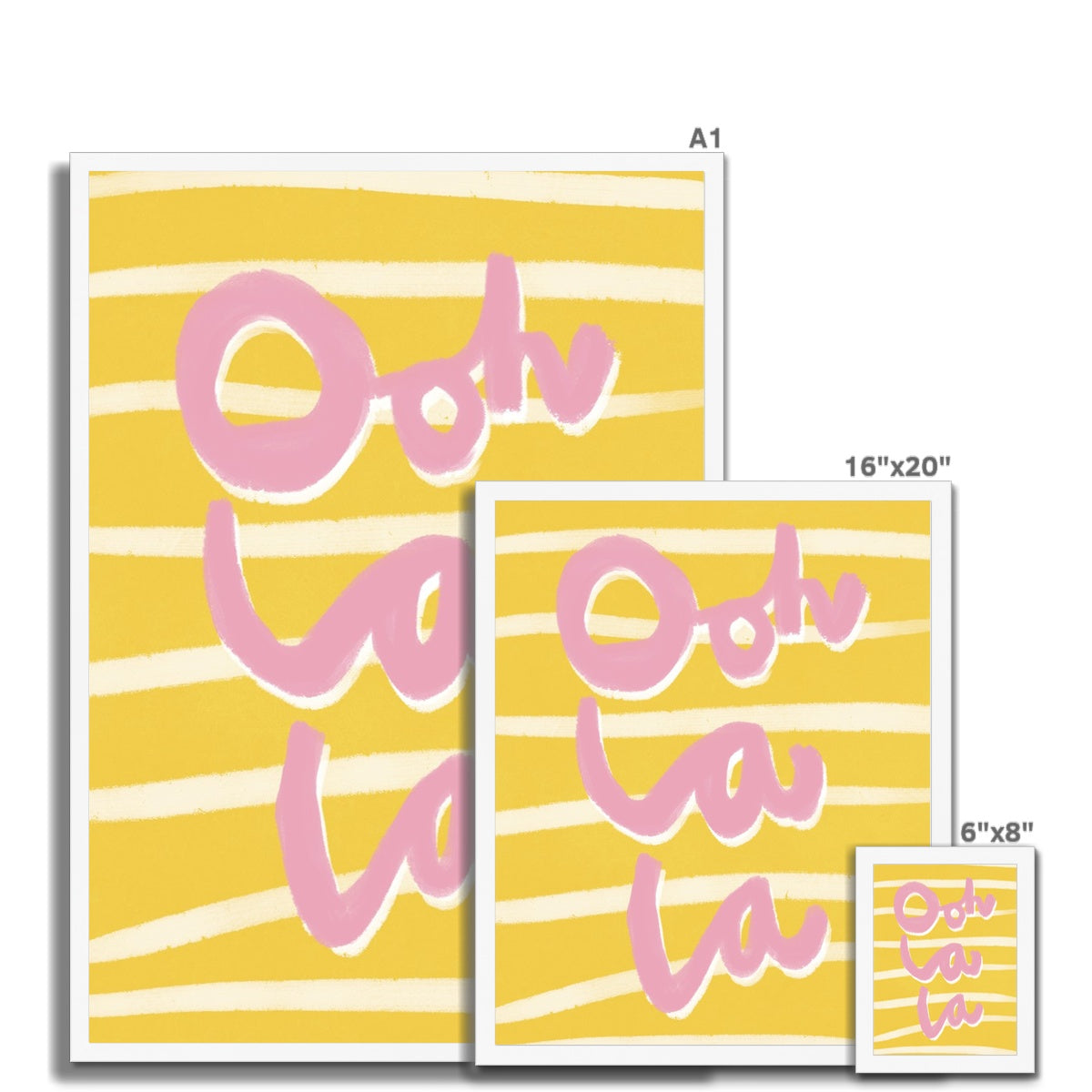 Ooh La La Art Print - Yellow, White and Pink Framed Print