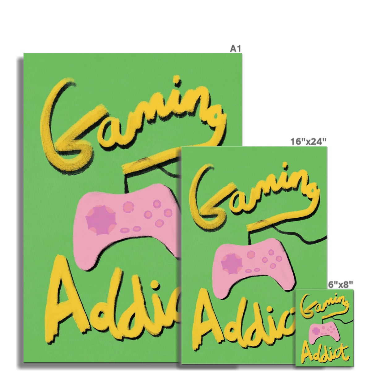 Gaming Addict Print - Green, Yellow, Pink Fine Art Print