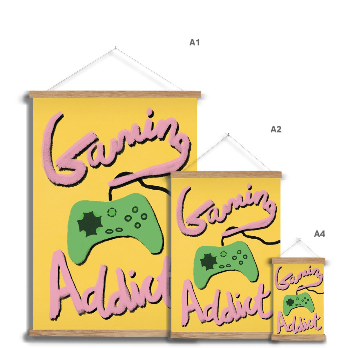 Gaming Addict - Pink, Yellow, Green Fine Art Print with Hanger