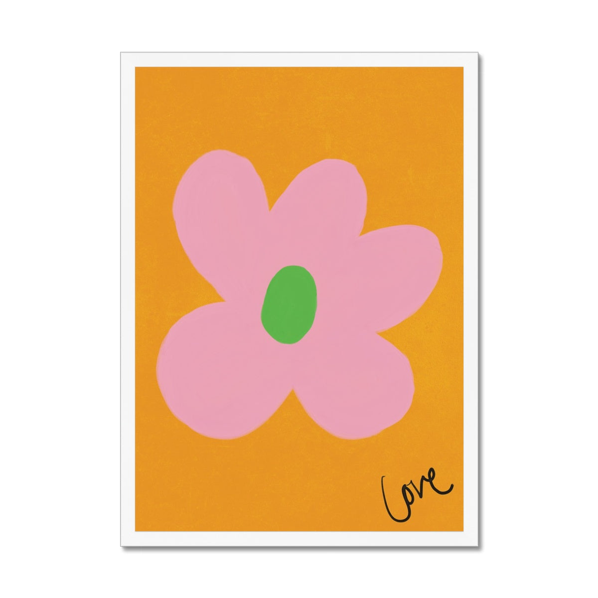 Love Flower Print - Brown, Pink, Green Framed Print