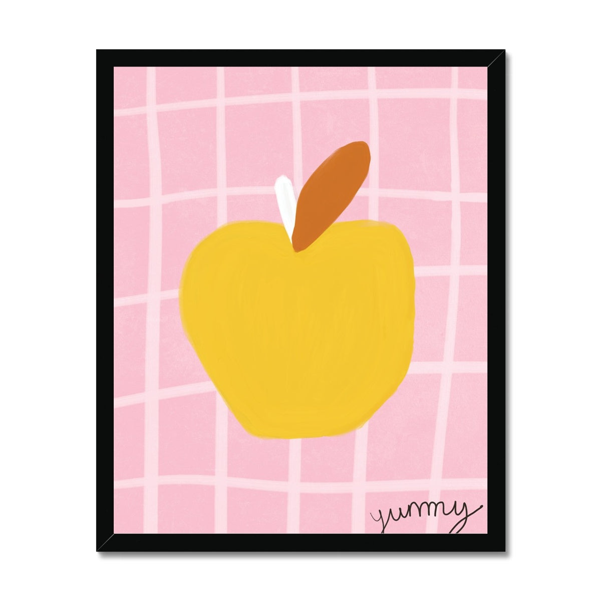 Yummy Apple Print - Pink, Yellow Framed Print