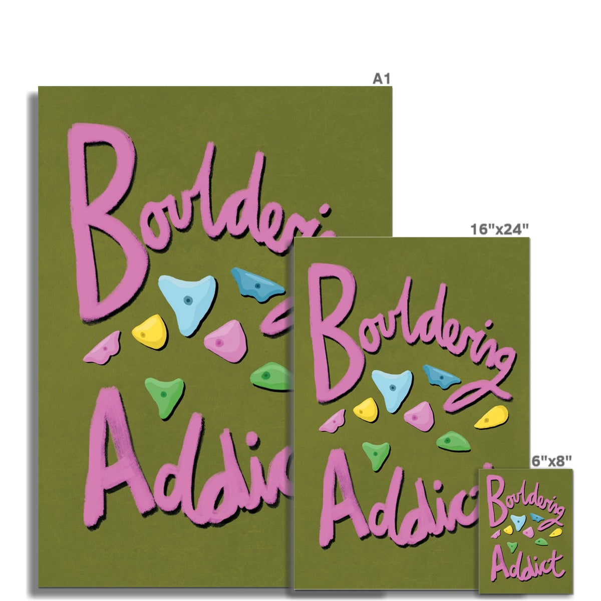 Bouldering Addict - Olive Green and Pink Fine Art Print