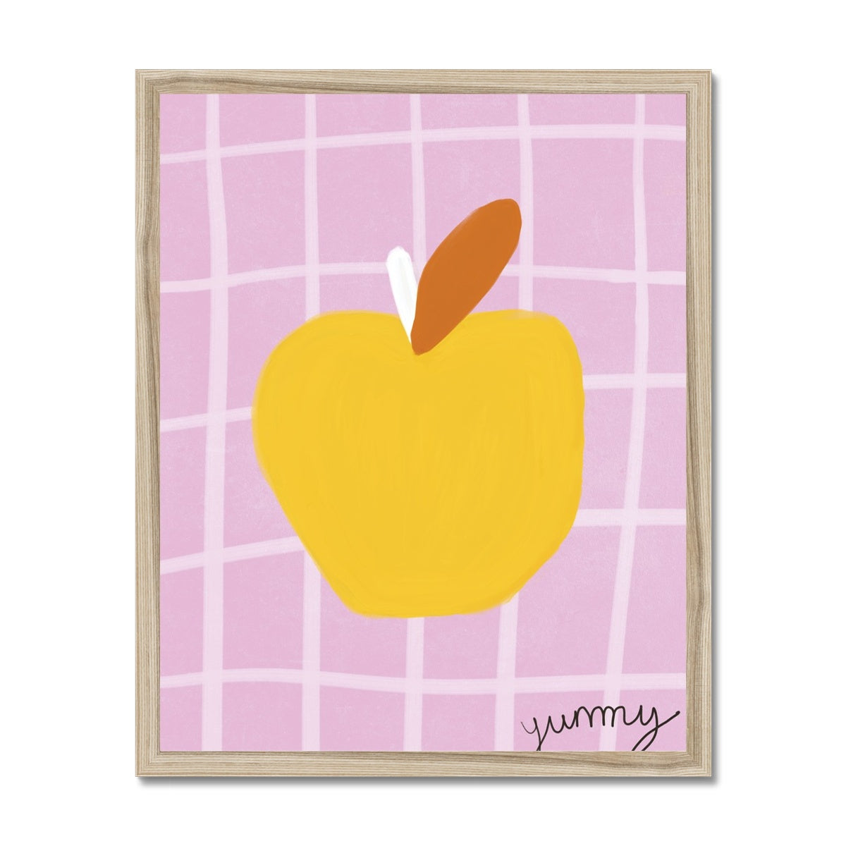 Yummy Apple Print - Dark Pink, Dark Yellow Framed Print