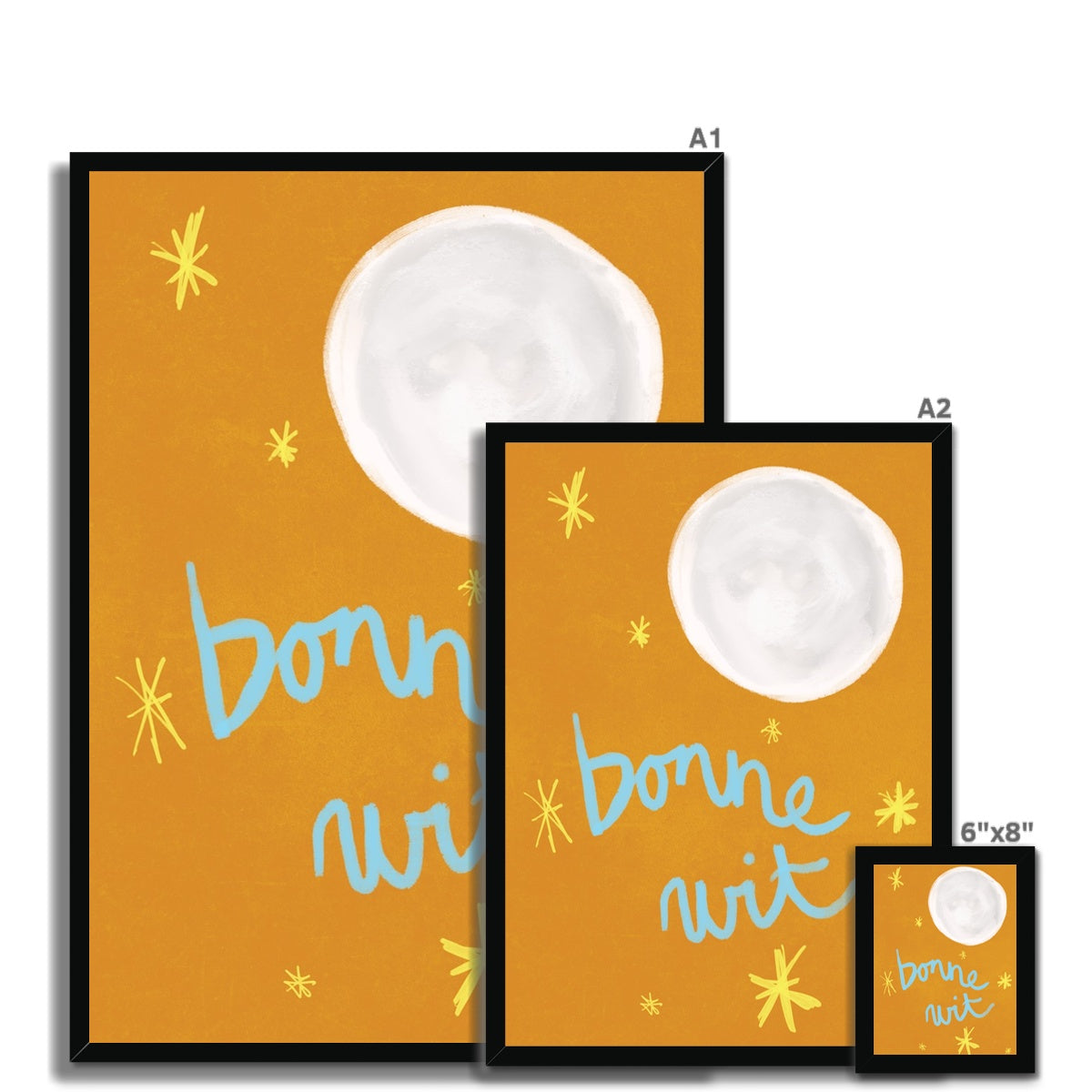 Bonne Nuit Print - Brown with Bright Blue Framed Print