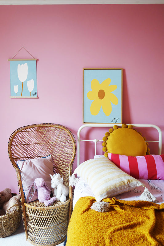 Joy Flower Print - Brown, Yellow, Brown Framed Print