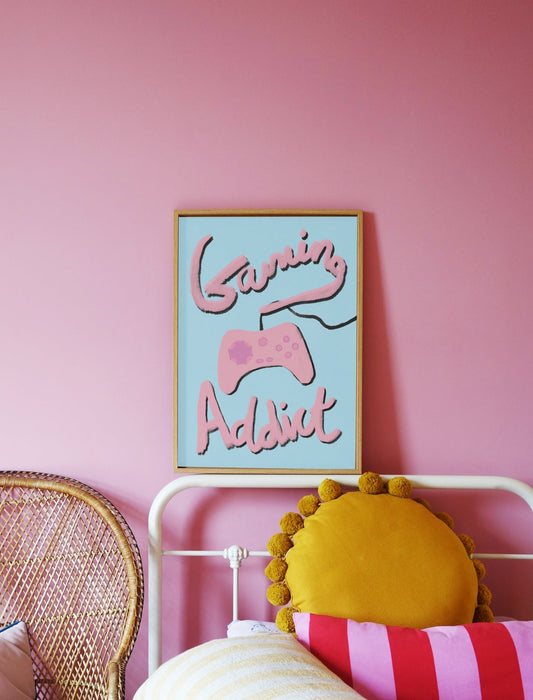 Gaming Addict Print - Light Blue, Pink Fine Art Print
