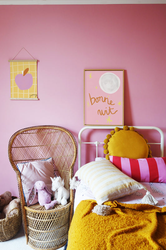 Bonne Nuit Print - Pink with Brown Framed Print