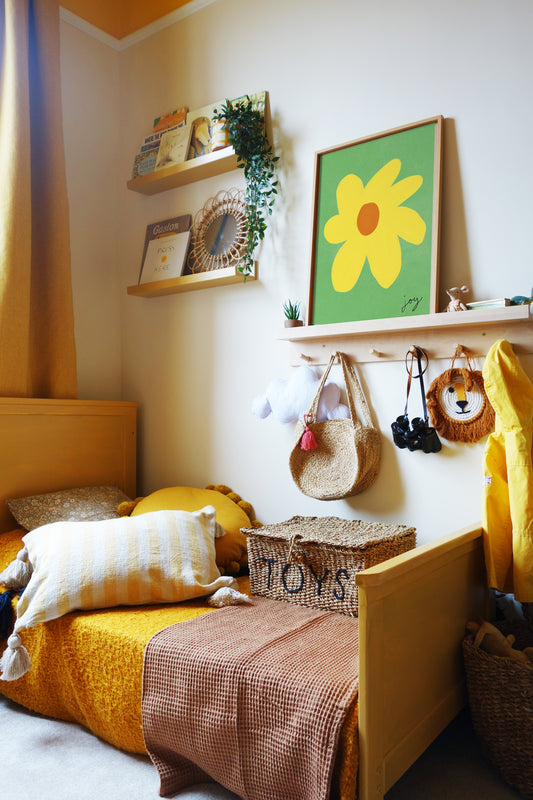 Joy Flower Print - Green, Yellow, Brown Framed Print