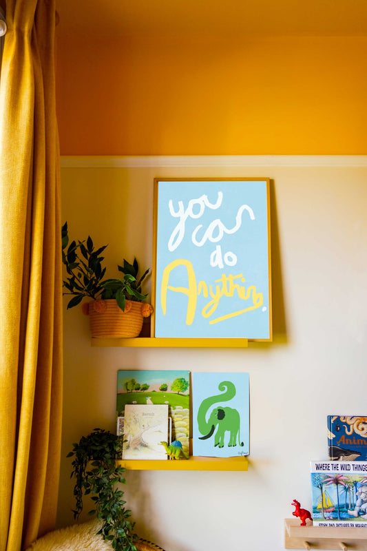 You Can Do Anything Print - Blue, White, Yellow Framed Print