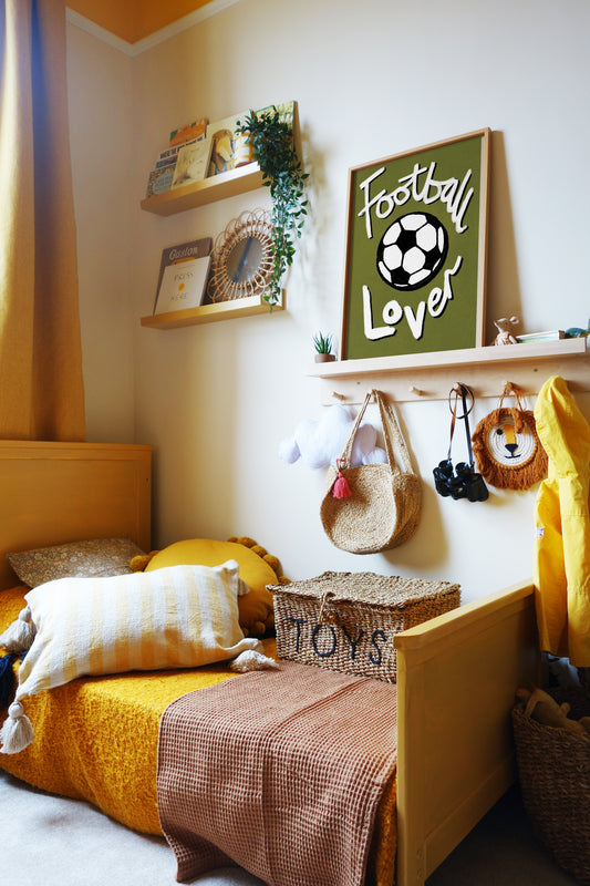 Football Lover Print - Olive Green, Black, White Fine Art Print